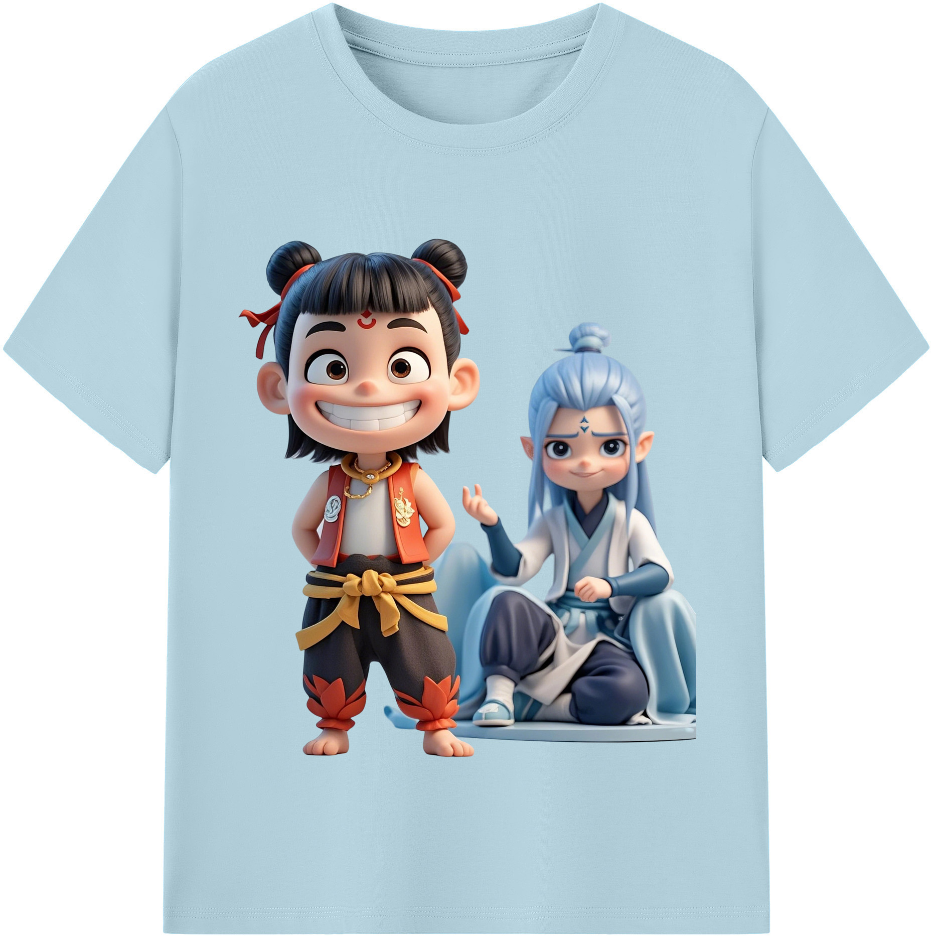 （画像用） Ne Zha 2 ナタ 魔童の大暴れ 綿100％半袖Tシャツ（フロントプリント）